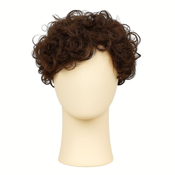 Curly Brown Hair Replacement For Men Volumizing Prosthesis, New in Box with Tape - Picture 1 of 8